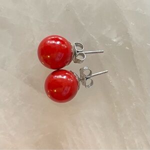 Red Coral stud earrings